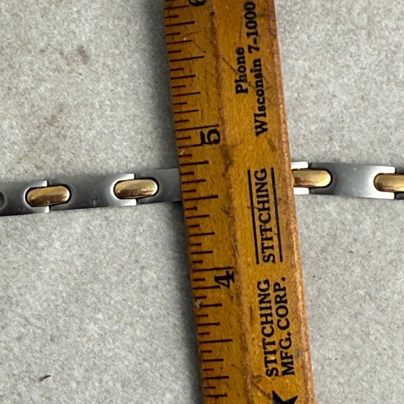 Men's Steel Bracelet with Gold Tones 7 1/2 " - Picture 5 of 6